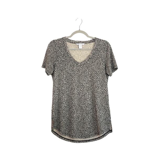 Athleta Breezy Scoop V-Neck Tee Tan Black Leopard Print Size Small Modal Blend - Picture 1 of 7